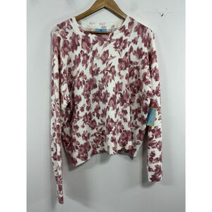 Womans NWT CeCe Pullover Long Sleeve Sweater Large Pink White Floral Crew Neck